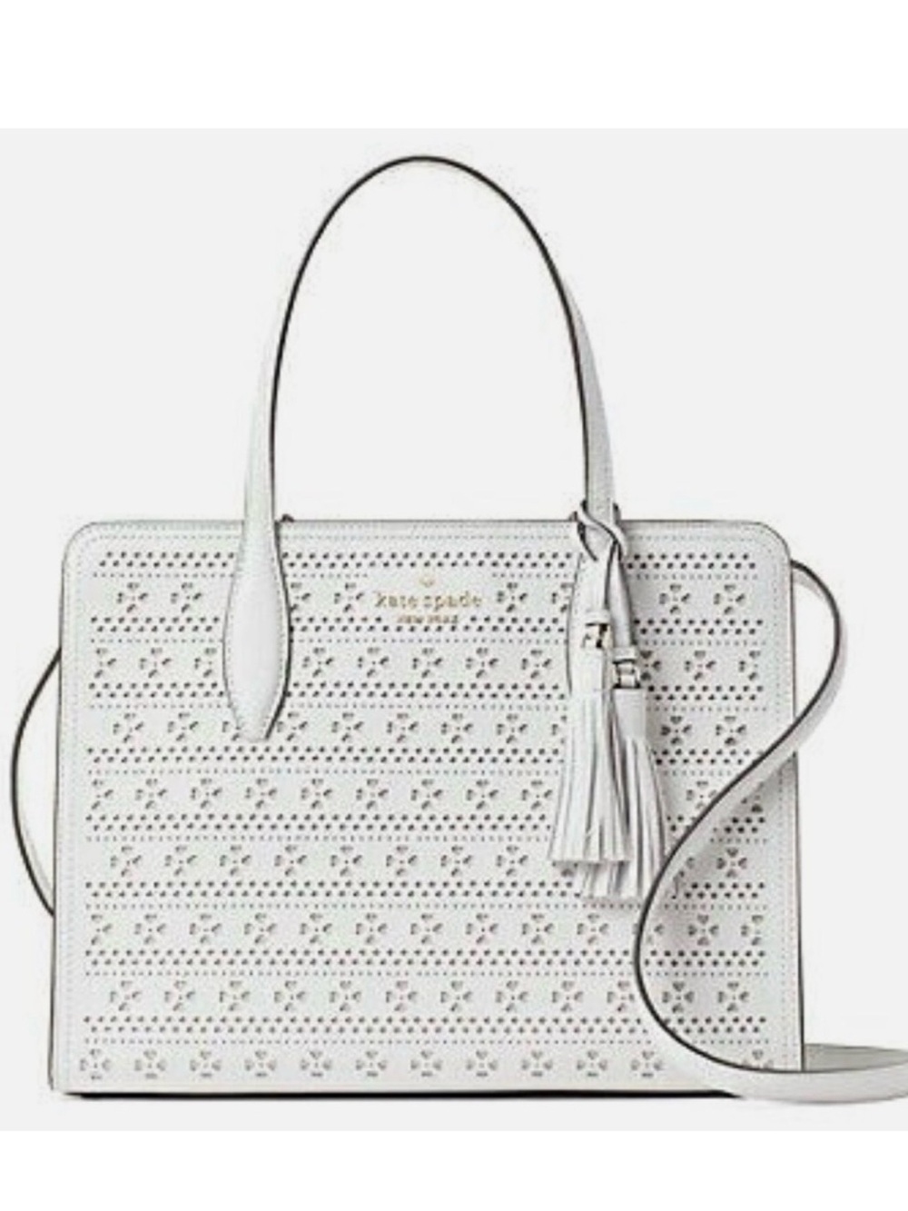 KATE SPADE ♠️ New York 🤍Rowe🤍 WHITE PERFORATED TOP ZIP SATCHEL BAG 🌟EUC🌟